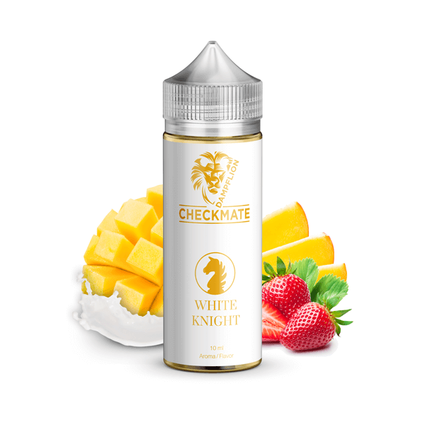 Cremiger Mango Jogurt mit Erdbeer-Topping, dass ist Whiteh Knight von Dampflion aus der Checkmate Serie. Zum mischen Deines eigenen Liquids