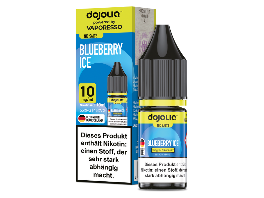 Blaubeer Liquid Ice, Waldbeeren Nikotinsalz, Pod Liquid 20mg, Natürliches Beerenaroma, Dojoliq Blueberry Ice, Vaporesso Salz, Ice ohne Menthol