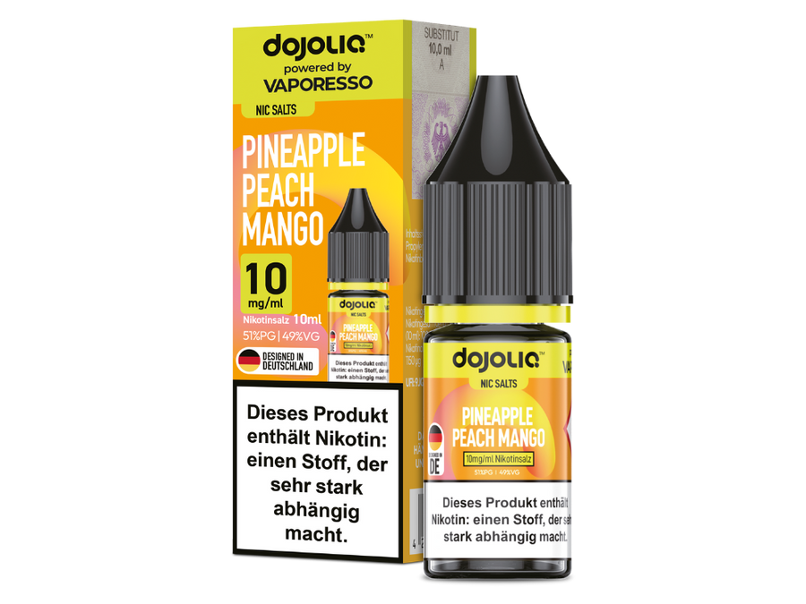 Tropen Liquid Nikotinsalz, Ananas Pfirsich Mango Pod, Exotisches E-Liquid 20mg, Dojoliq Trio, Vaporesso Salz, Fruchtmix ohne Süßstoff