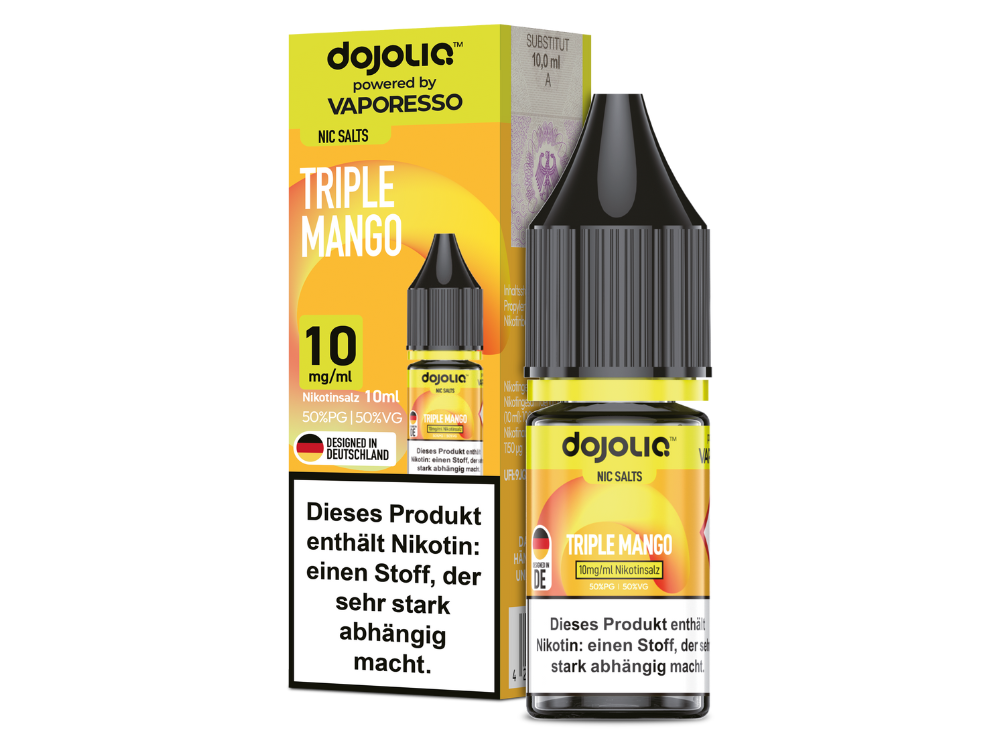 Premium Mango Liquid, Dreifach Mango Nikotinsalz, Pod Liquid 20mg, Natürliches Mangoaroma, Dojoliq Triple Mango, Vaporesso Salz, Tropenpurismus